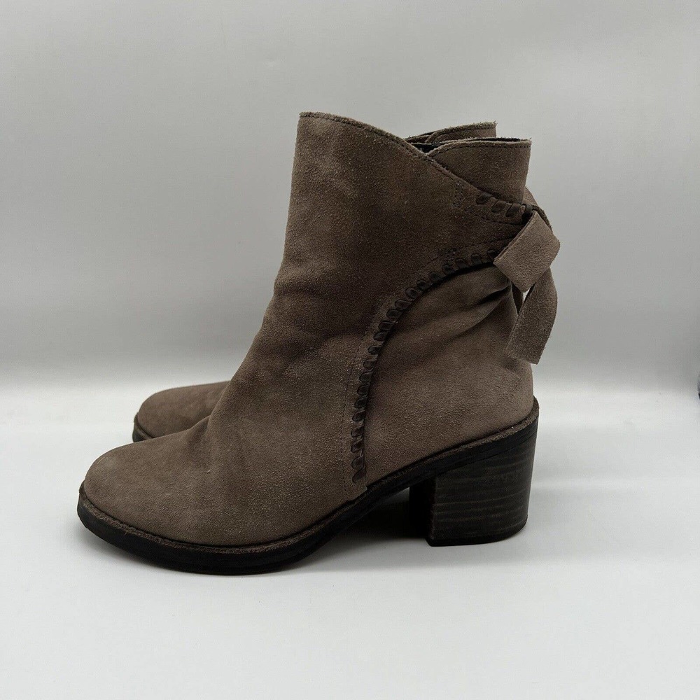 Ugg Womens Fraise Whipstitch Ankle Booties Brown Leather Block Heel Bow Zipper 6